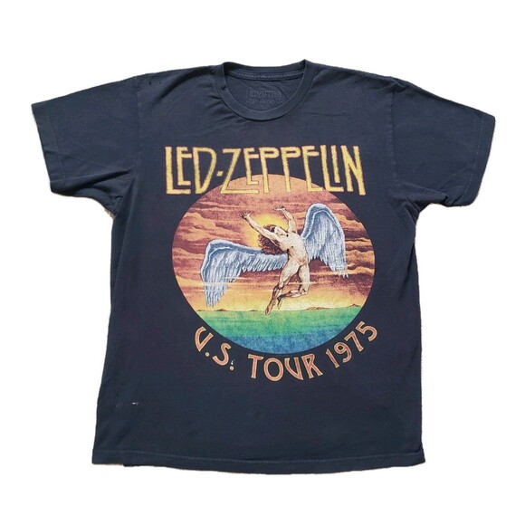2018 Led Zeppelin US Tour 1975 Size Large Mens Distressed Black Angel T-Shirt - Picture 1 of 8